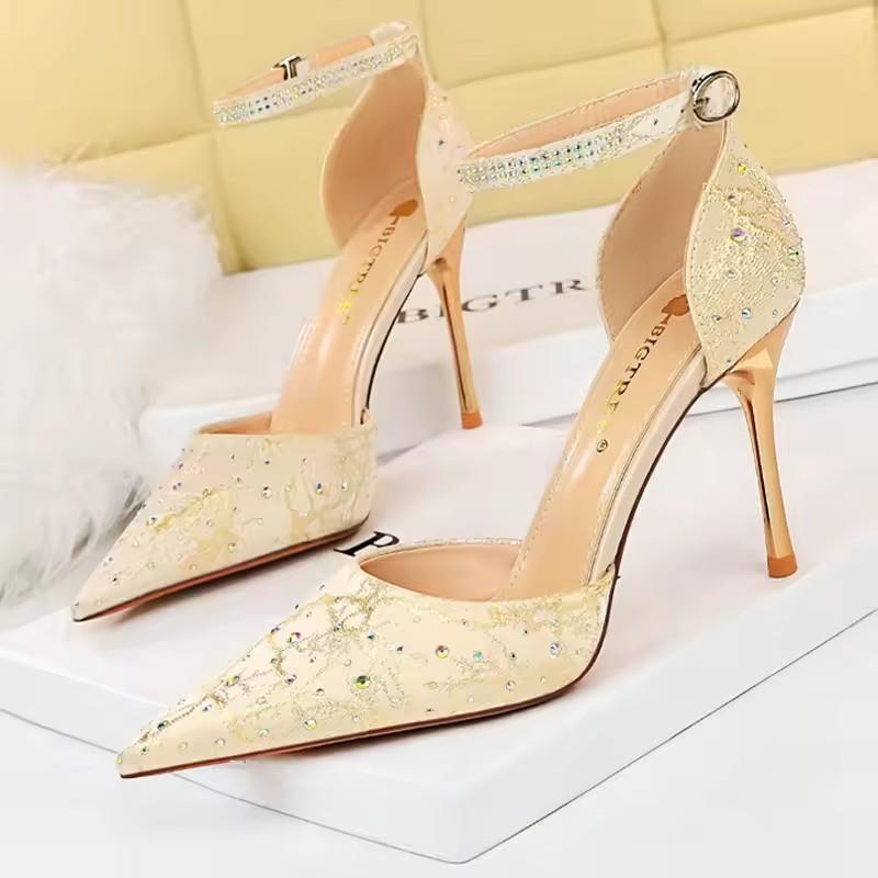 

BIGTREE Shoes Rhinestone Women Pumps Luxury High Heels Pointed Toe Women Stilettos Heels Sexy Party Shoes Wedding Shoes 34