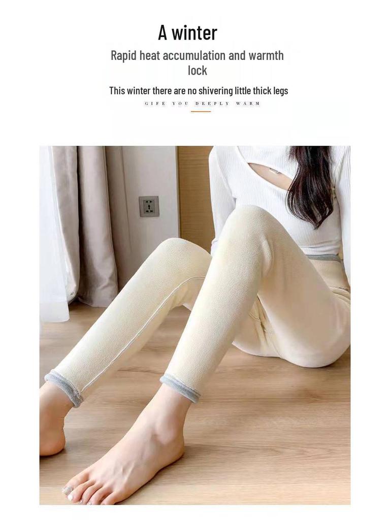 TikTok Heißer Stil Lammwolle Leggings mit Fleecefutter und HG Logo-Tasche - Warme Damen Herbst/Winter Hose
