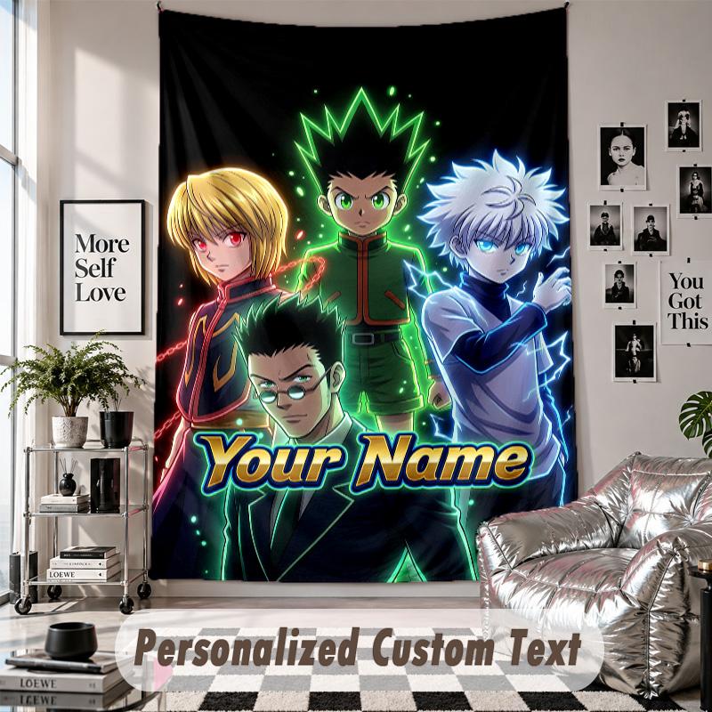Wall Hanging Tapestry With Custom Name & Text, Hunter × Hunter Decorative Tapestry For Bedroom