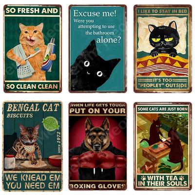 Funny Cat Vintage Tin Sign for Halloween, Salem Sanctuary, Cafe, Bar, Home, Bathroom, Wall Art Decor, Smoke Catnip, Metal Pla