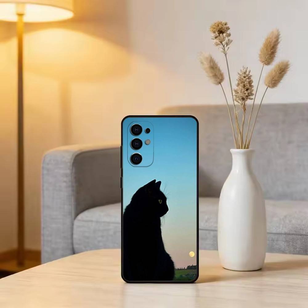 Black cat Phone Case Black Silicone Soft For Samsung S25,S24,S21,S22,S23,S30,Ultra,S20,Plus,Fe,Lite