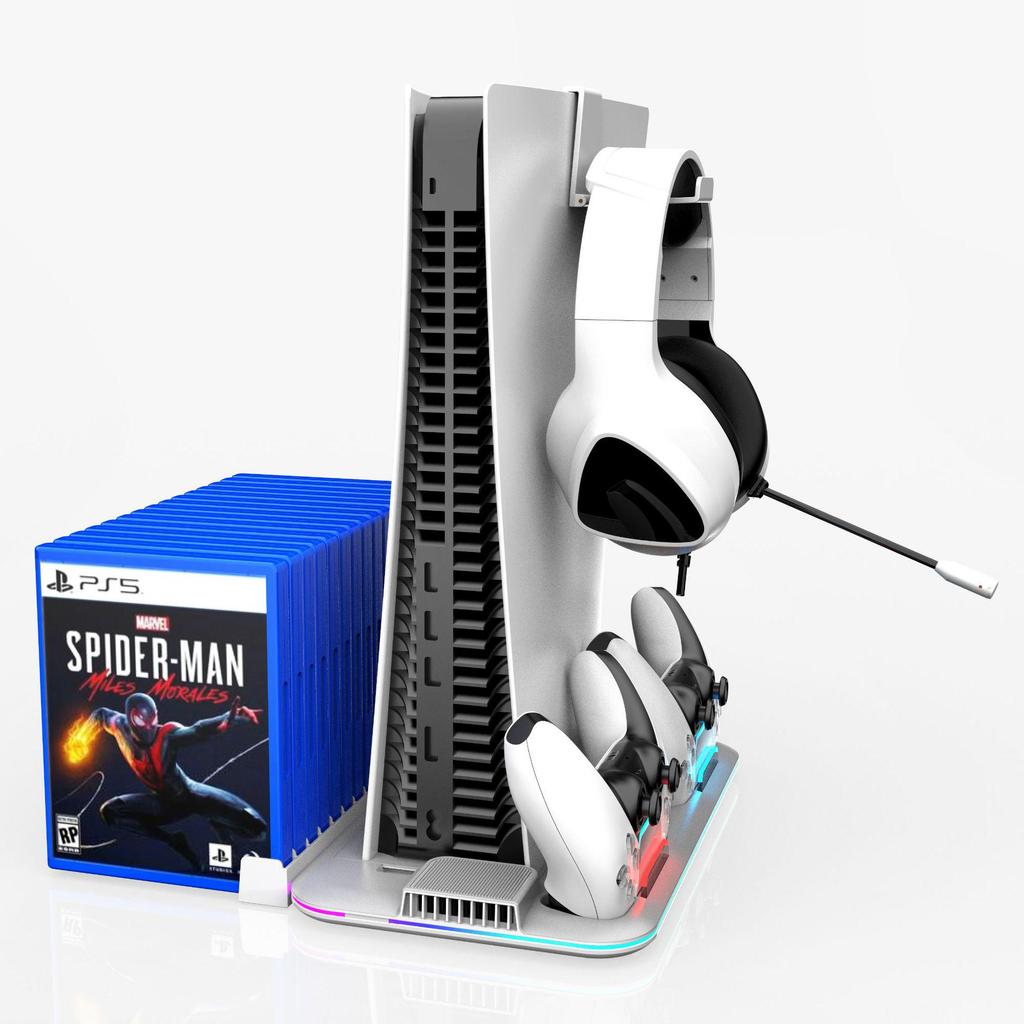 PS5 Pro/Slim Ultra-Thin RGB Cooling Base & Controller Charging Dock with Game Disc Rack