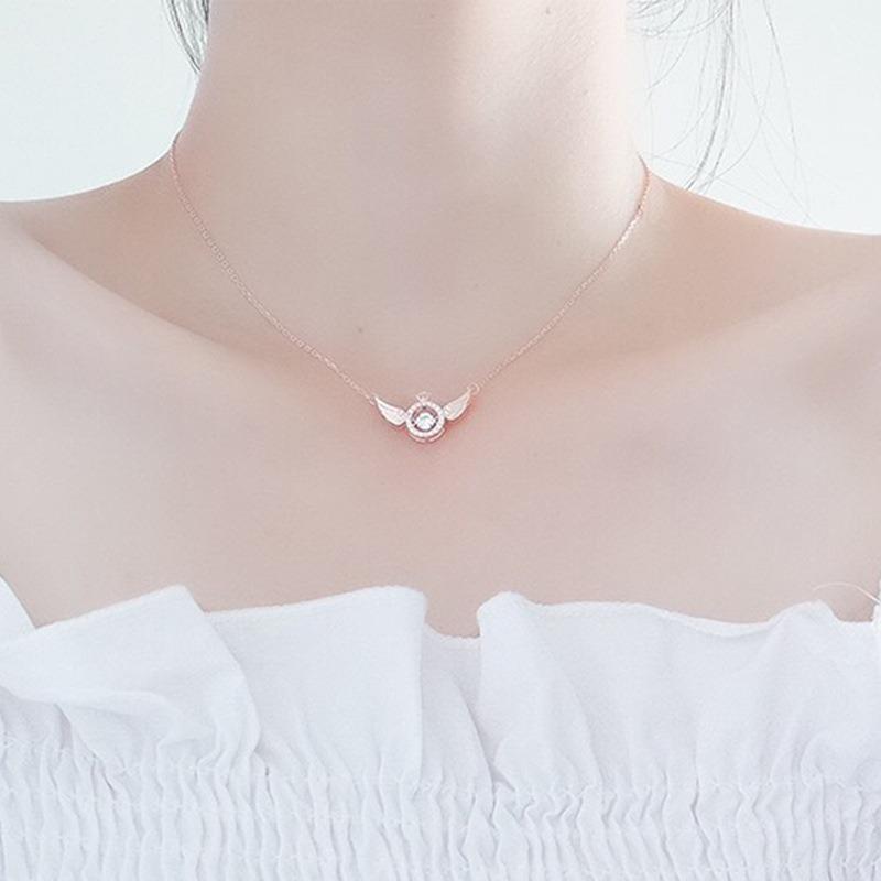 Women Fashion Sweet Angel Wing Zircon Pendant Simple Clavicle Necklace