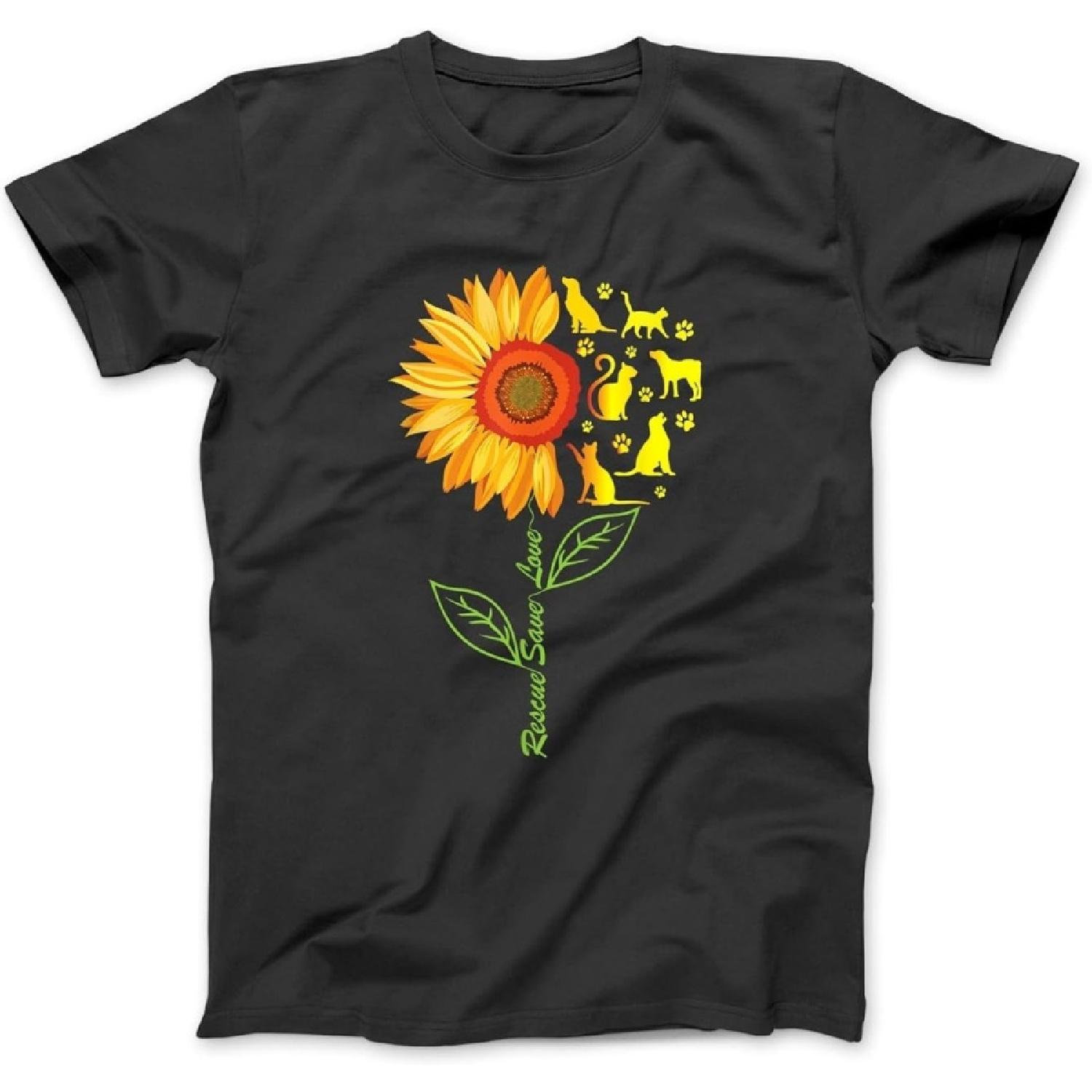 Rescue Save Love Pet Animal Shelter Sunflower Gift Volunteer T-Shirt, Sweatshirt, Hoodie for Men Women Kids Made in Canada Black XXXXXL разноцветный