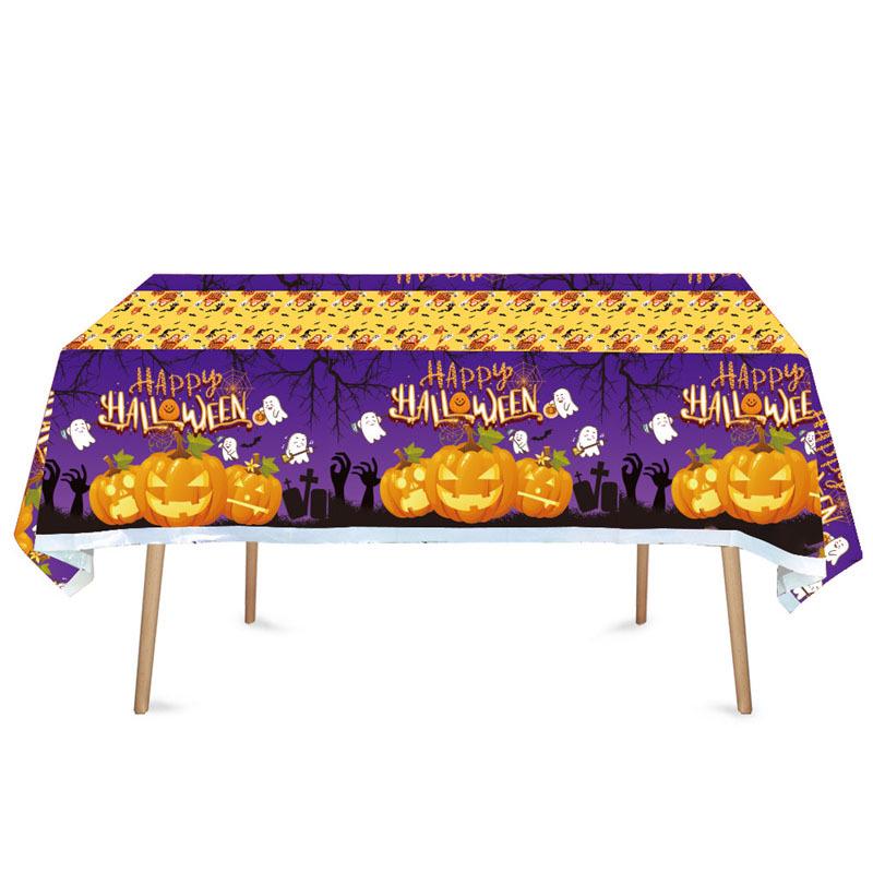 Halloweenský ubrus Fright Night: Design Hrad Dýňového Ducha, Jednorázový PE Materiál