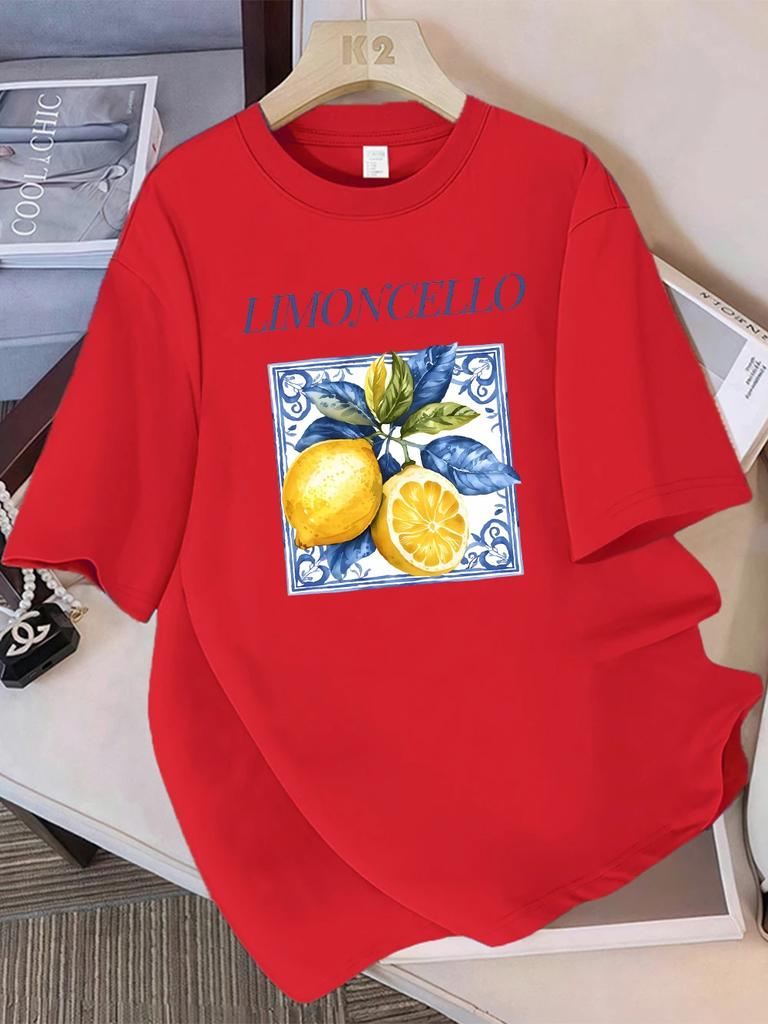 Summer TShirts Unisexs Lemon Cello Creative Fruits Printing Short Sleeve Comfortable Soft ONeck Tops Basic Unisex Clothes