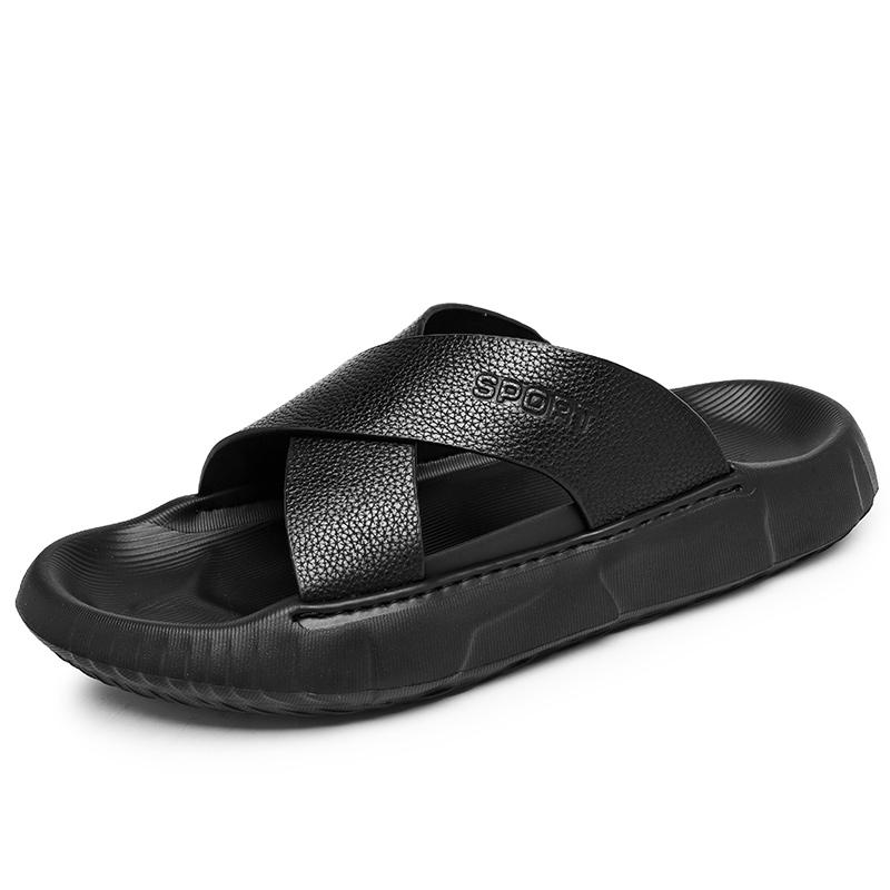 Fashion Luxury Brand Genuine Leather Sandals Men Outdoor Antiskid Walking Slipper2025Male Summer Beach Soft Bottom Flat Designer Sandals