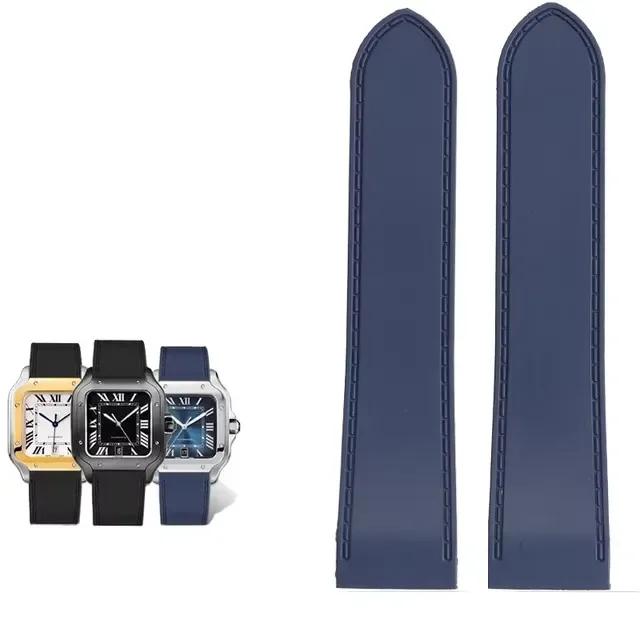 

Для Cartier santos100 Santos силіконовий гумовий ремінець для годинника santos 100 Металева пряжка ремінець для годинника чоловічий Чорний м який браслет 23мм 25мм 23mm