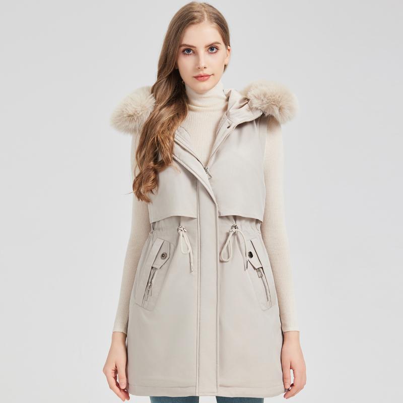 Fashion Winter Coat Female Long Parkas Hooded Faux Fur Collar Detachable Sleeves Loose Thick Warm Women's Jackets