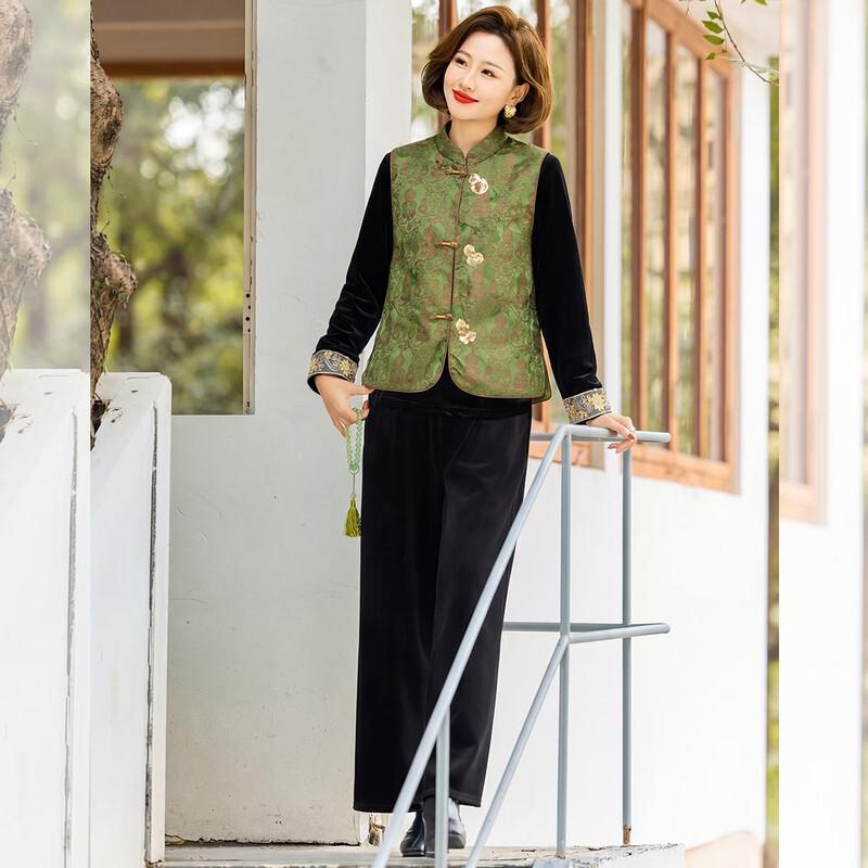 BAOLIANDUO Velvet New Chinese Style 3-Piece Set for Mid-Aged Women