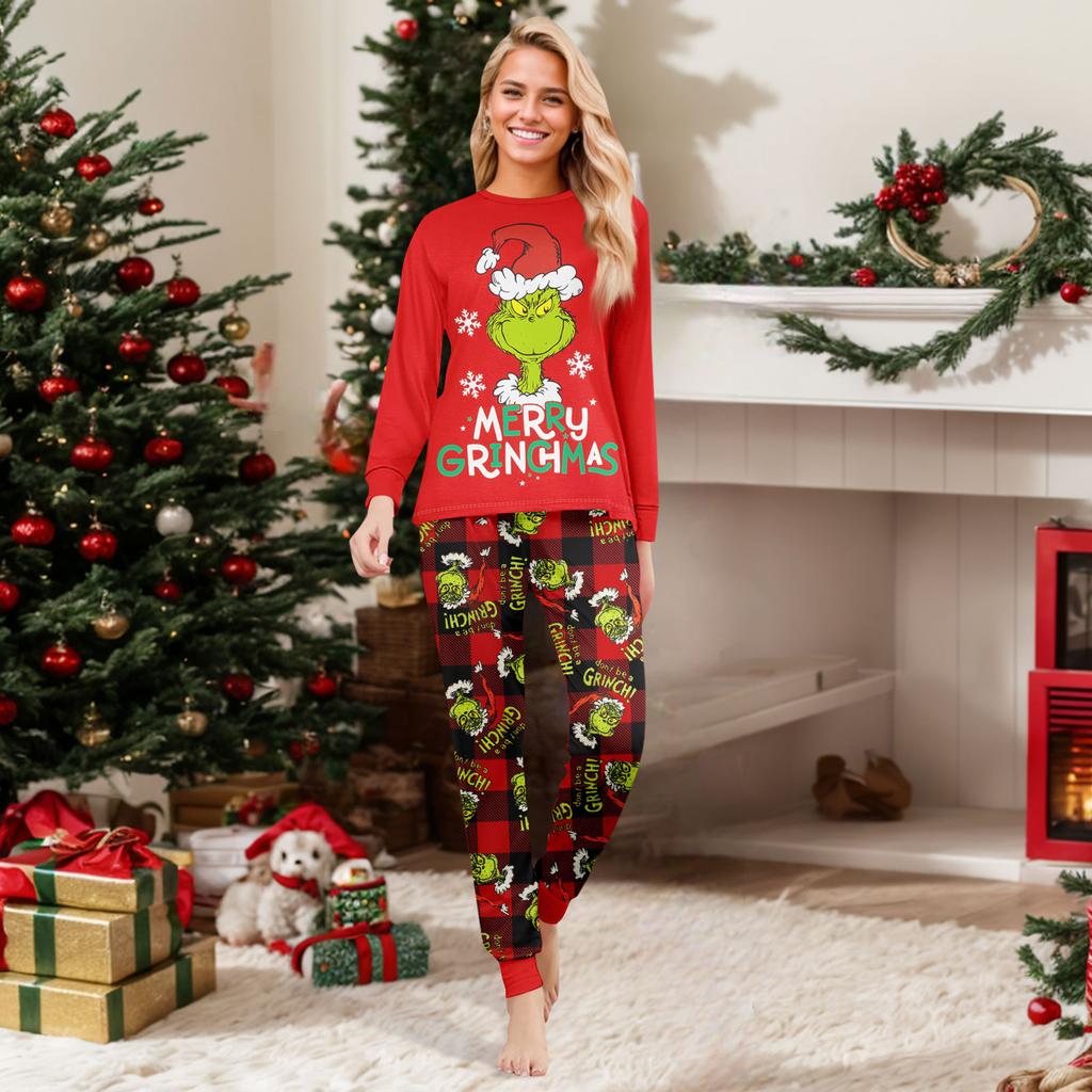 Print Cute Family Set Pajamas, Home Clothes, Family Set Long Sleeve Top Pants Set