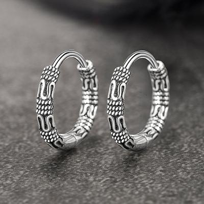Vintage 925 Sterling Silver Hoop Earrings Pattern Vintage Earring for Women Silver Jewelry Korea New Drop Shipping