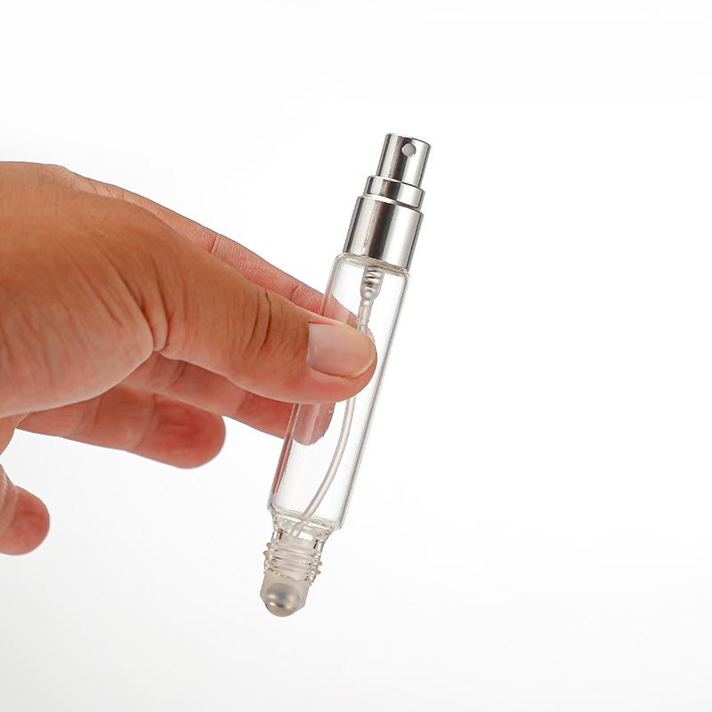 10Ml Double-Headed Perfume Glass Bottle Rolling And Mist Spray Aluminum Nozzle Glass Bottles Refillable Empty Fragrance Atomizer