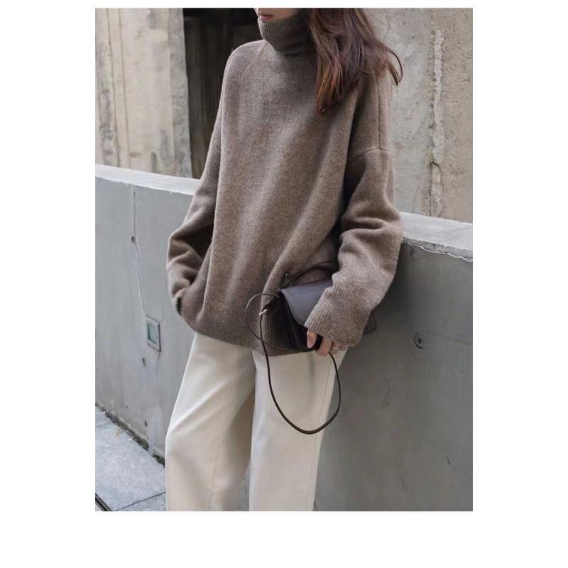 Rollkragenpullover Locker Lässig Damen Dick Warm Strickpullover Einfarbig Basic-Shirt Einfacher Pendelverkehr Herbst und Winter