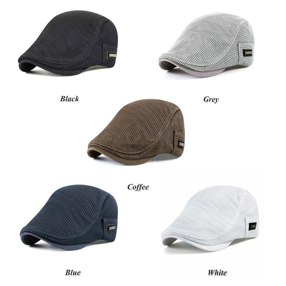 Korean Style Men Beret Hat British Style Forward Peaked Cap Adjustable Mesh Flat Cap  Summer