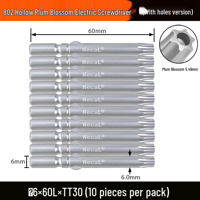 Nigao S2 802 Torx Electric Screwdriver Bit, 6mm Round Shank with Hole