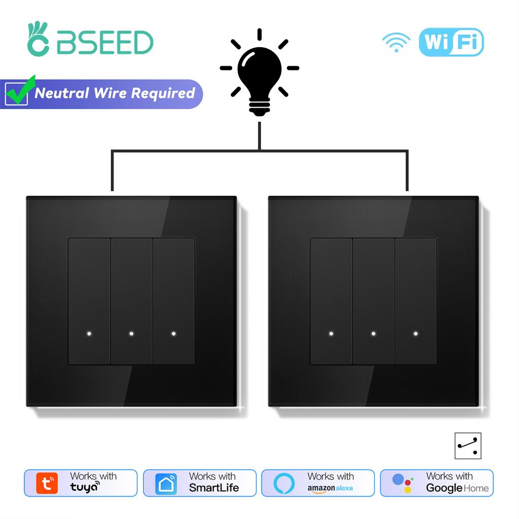 BSEED 1/2/3Gang Wifi Smart Wall Switches 2Way Tuya Smart Life Alexa Control For Stairs Corridor Mechanical Click Buttons 2Pack