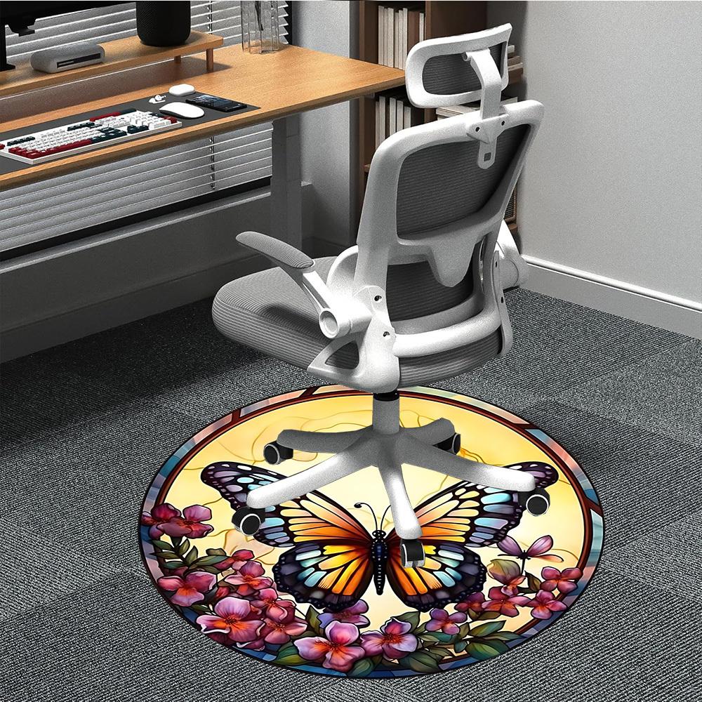 

1pc Butterfly Stained Glass Chair Carpet for Office, Non-slip, Soft and Durable Office Rug, Perfect for Office yy251227149 80cm by 80cm
