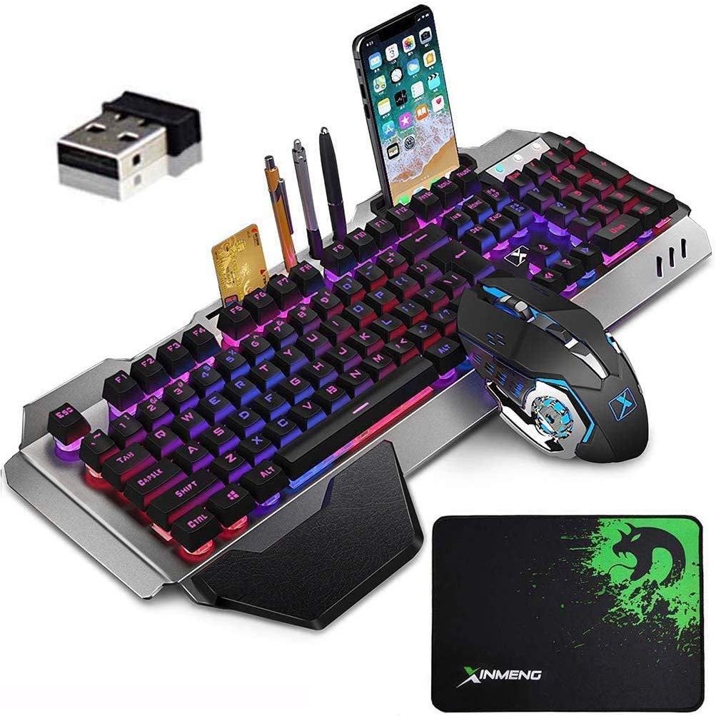 

Gaming keyboard and mouse limbo LED 4800mAh large 2400DPI metal waterproof wireless silent mouse mouse pad set, backlight, capacity, mouse, RGB, фіолетовий