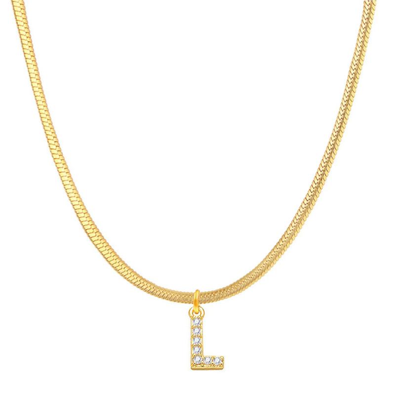 Letter Pendant Necklace in Wind Snake Bone Clavicle Chain Titanium Steel Necklace Zircon Pendant Necklace