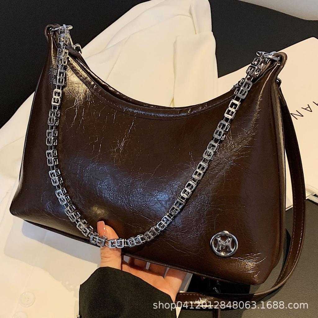 Temperament chain underarm bag women's 2025 new retro simple hand shoulder bag commuter messenger bag tide