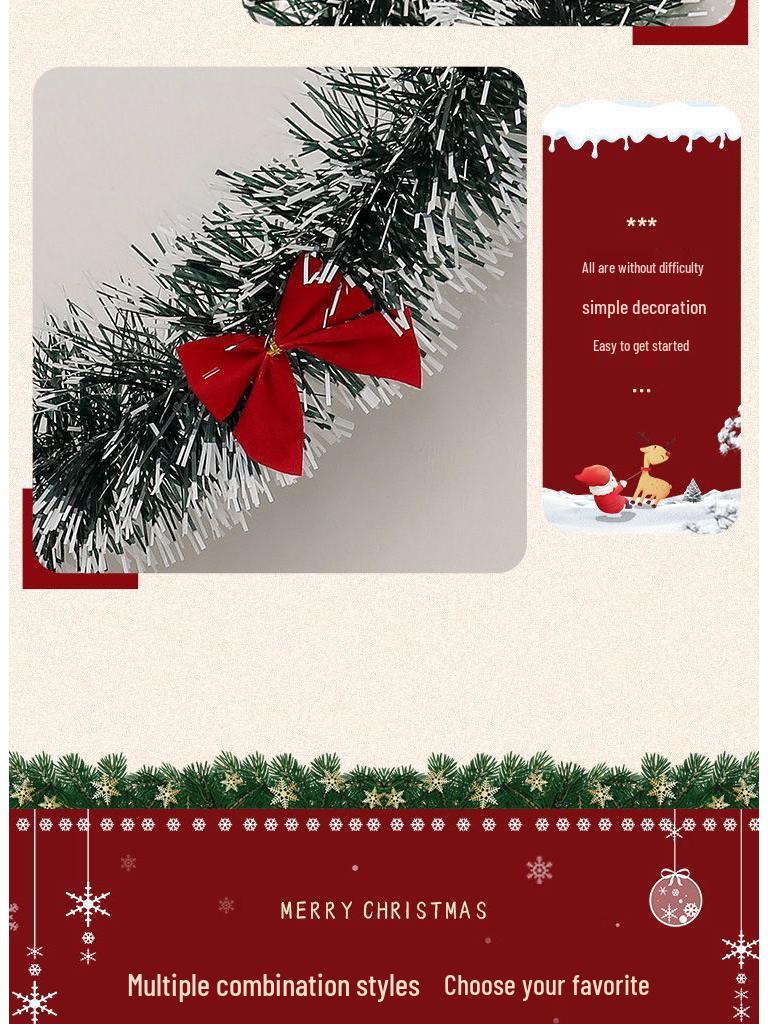 Christmas Decoration Garland: Ribbon, Leaves, Snowflakes, Tinsel, for Windows and Trees.