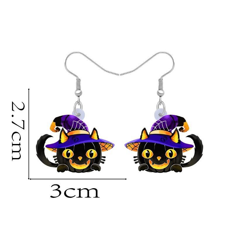 Themed Halloween Cat Pumpkin Skull And Dog Pattern Women Acrylic Earrings