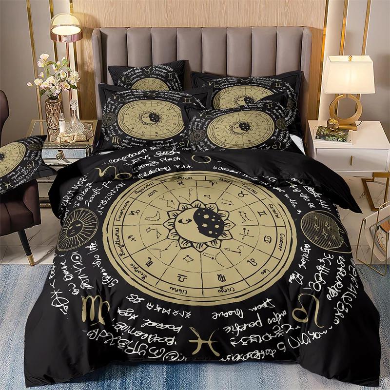 Bedding Set With Duvet Cover And Pillowcases, Starry Sky Print, Sun And Moon, 2 People, 220x240, Luxury Galaxy Series, Winter
