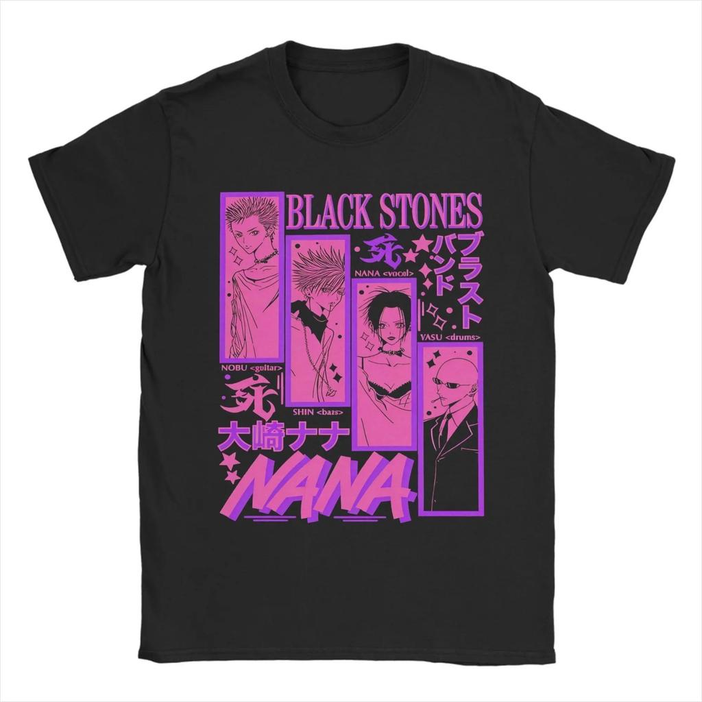 Black Stones NANA T Shirt 's Cotton Clothing Print Round Neck Short Sleeve