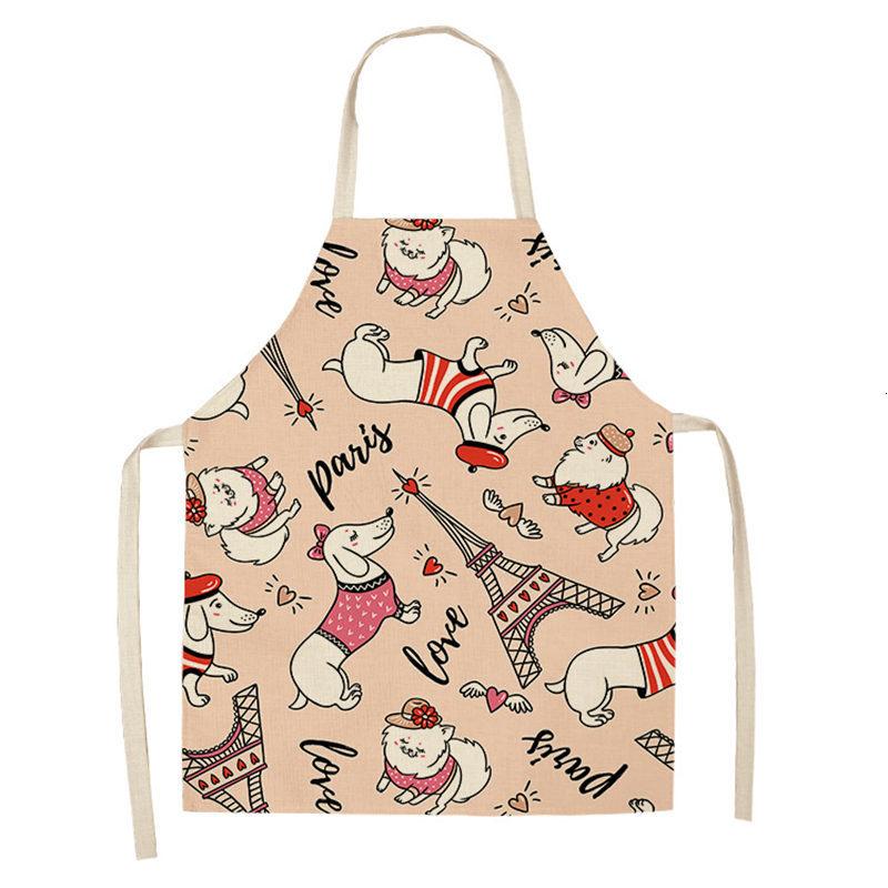 Bulldog Dachshund Pug Dog Kitchen Apron Printed Cotton Linen Women Bib Household Cooking Cleaning Tool