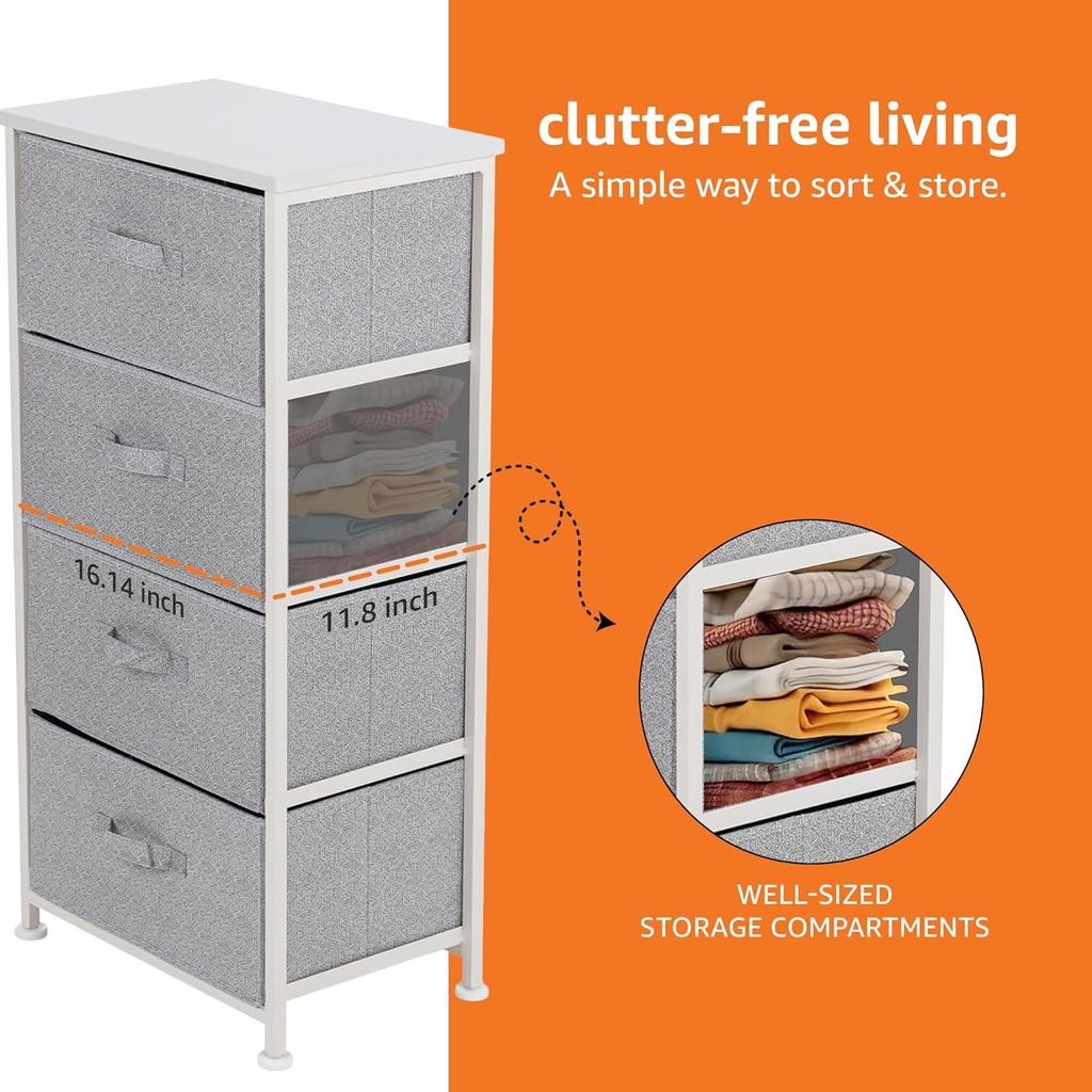 Látkový úložný organizér se 4 zásuvkami do šatníku, bílý, 30H x 46,5D x 94V cm