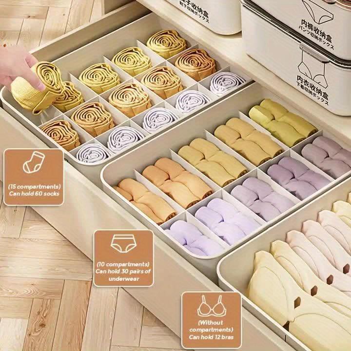 1pc Underwear, Bra, and Sock Storage Box with 15 Compartments - Perfect for Organizing Socks, Bras, and Clothes In Your Wardrobe |Transparent Cover