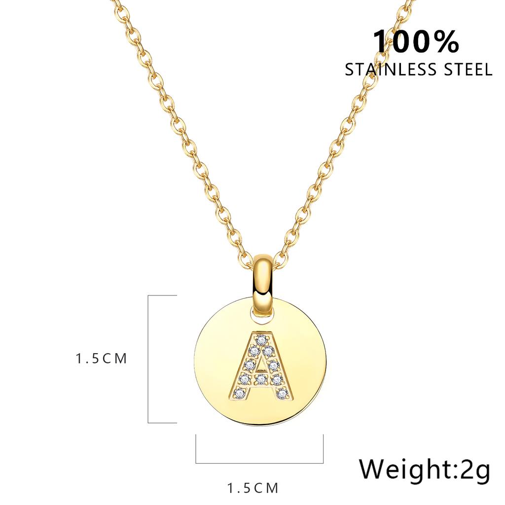 Round 14K Gold Plated Cubic Zirconia Initial Necklace A-Z Letter Dainty Pendant Necklaces for Women