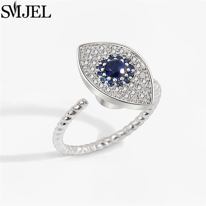 SMJEL Fidget Spinner Ring Anxiety for Women Crystal Demon Eyes Anti Stress Rings Flower Planet Sun Rotating Jewelry Wedding Gift