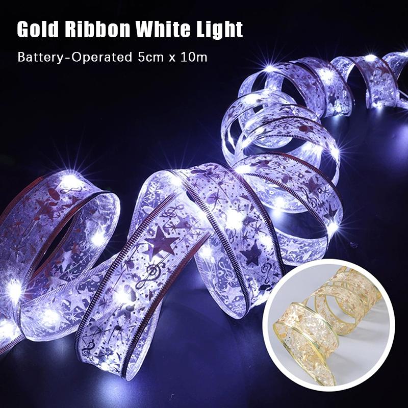 Christmas Ribbon String Lights 50/100Led Christmas Tree Diy Bows Light Home Navidad New Year Venue Wedding Party Decoration
