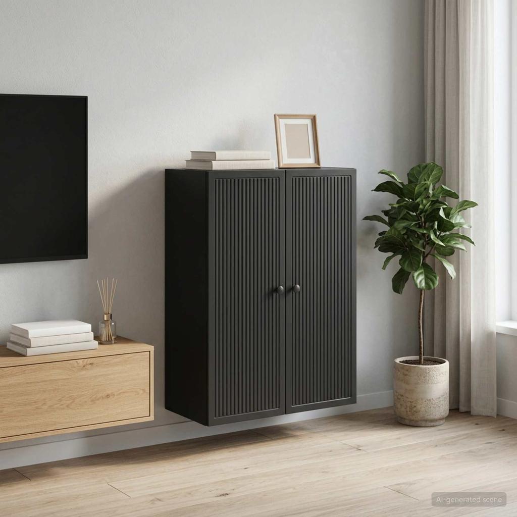 Wall Mounted Cabinet Black 66 X 34.5 X 90 Cm Engineered Wood
