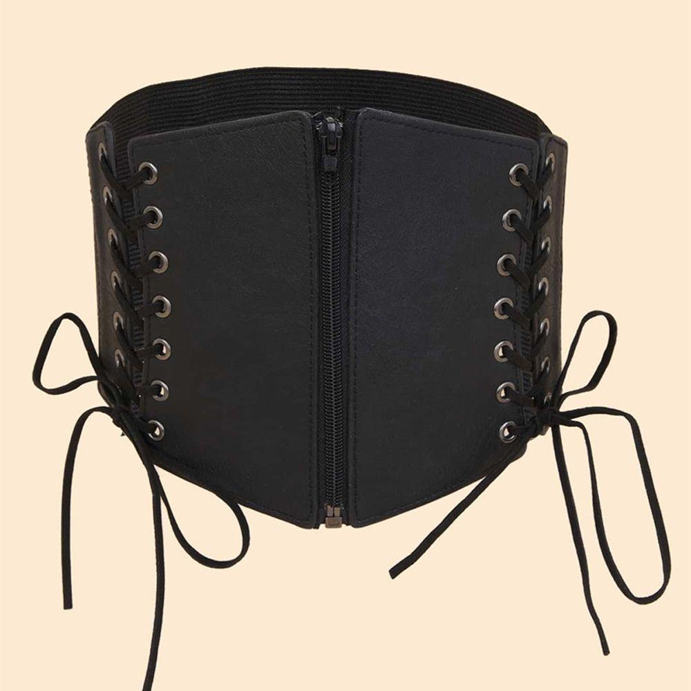 Goth Dress Ornament Vintage Zipper Pu Leather Bandage Women Belt Lady Cummerbunds Women'S Corset