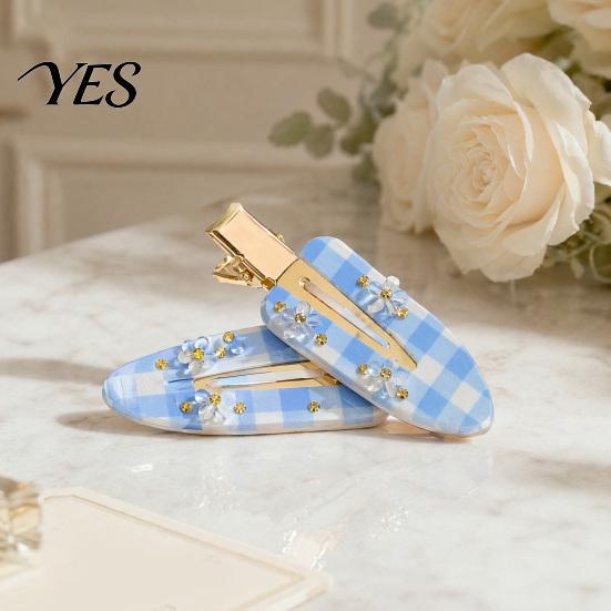 Smooth Opening Hair Clip Acetate Sheet Plate Hairpin, Rounded Rhinestones Inlay Pin, Elastic Clasp for Bangs And Broken Gentle Pattern