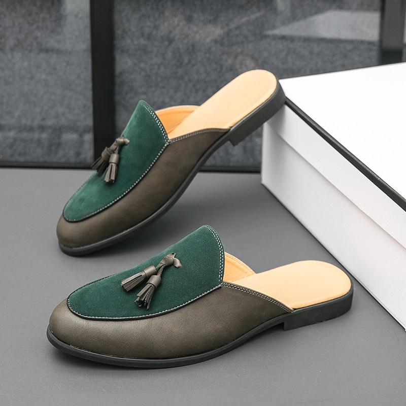 Fashion Men Mixed Color Tassels Half Slippers Driving Shoes Male Casual Mules Moccasins Breathable Loafers Zapatos Hombre