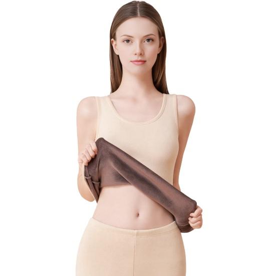 

Термомайка для женщин с флисовой подкладкой, без рукавов, нижняя рубашка с круглым вырезом, майка, теплый базовый слой, облегающий топ для нижнего белья XL абрикосовый