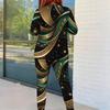 Women Plus Size Printed Round Neck Long Sleeve Top And Fitted Pants Two Piece Set