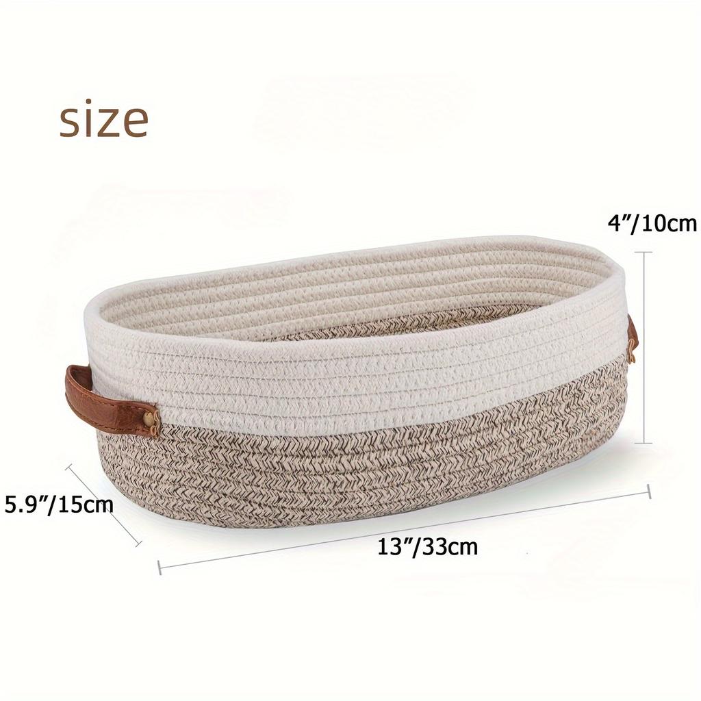 1pc Small Woven Storage Basket - Boho Decor Bathroom Organizer with Handles, 13"x5.9"x4" Natural Woven Fabric for Toilet Paper, Towels & Toiletries
