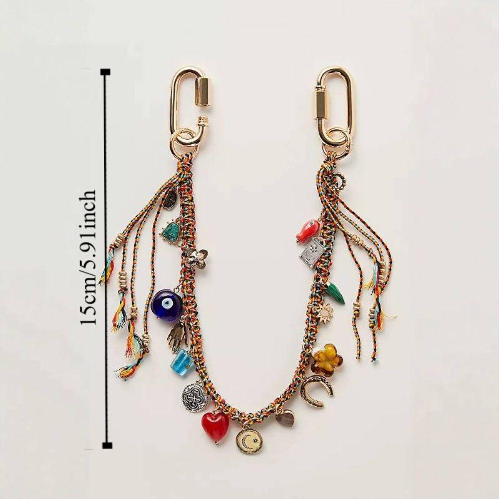 Stylish Lanyard Turkish Evil Eye Pendant Beaded Tassel Key Chain  Girls Gifts