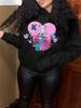 Independent Station Casual Hooded Women's Fashion Brand Cartoon Small Beautiful Woman Print Kangaroo Pocket Sweater