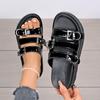 New Arrival 2026: European Style Plus Size Open Toe Leather Buckle Flat Sandals for Women