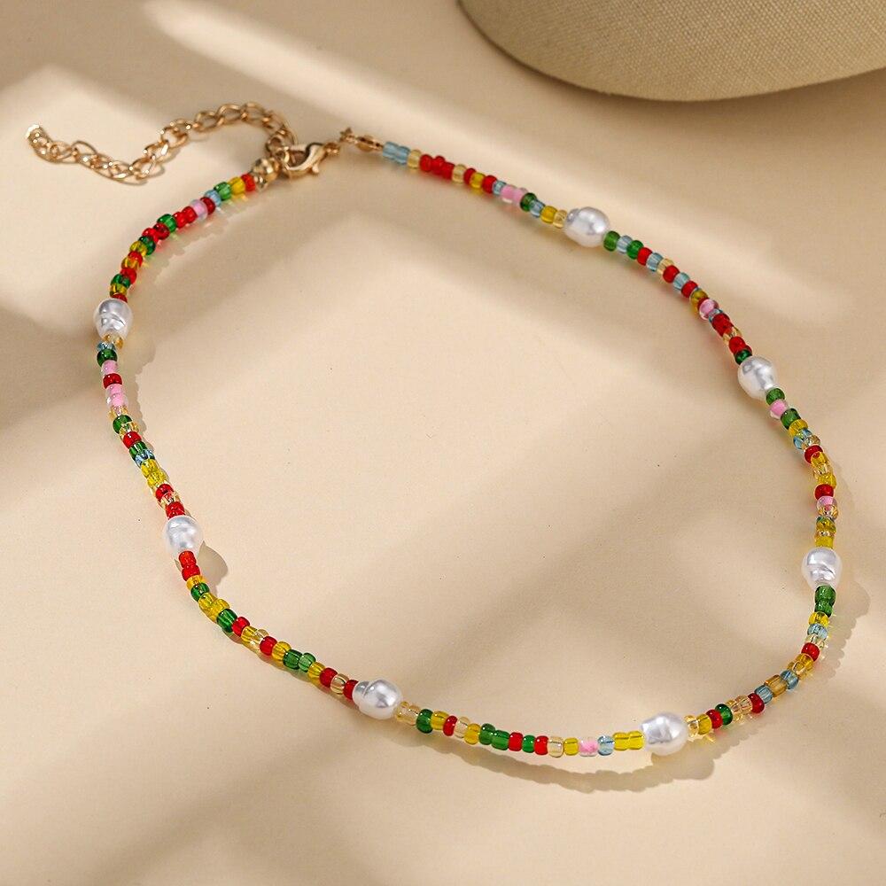 iF ME Bohemian Simple Seed Bead Pendant Necklace For Women Fashion Beach Simple Lock Choker Collar Gift