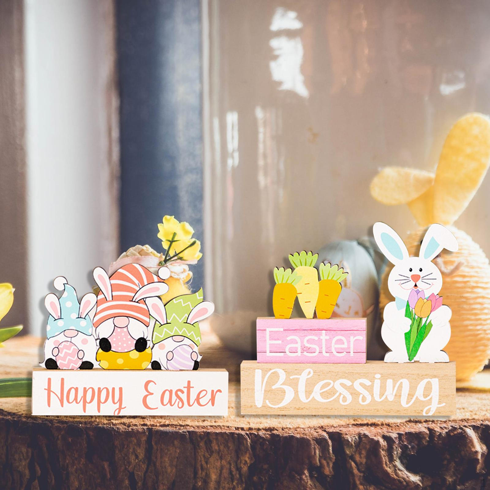 

Easter Table Decorations, 2Pack Wooden Furnishings Tabletop Centerpieces Spring Signs