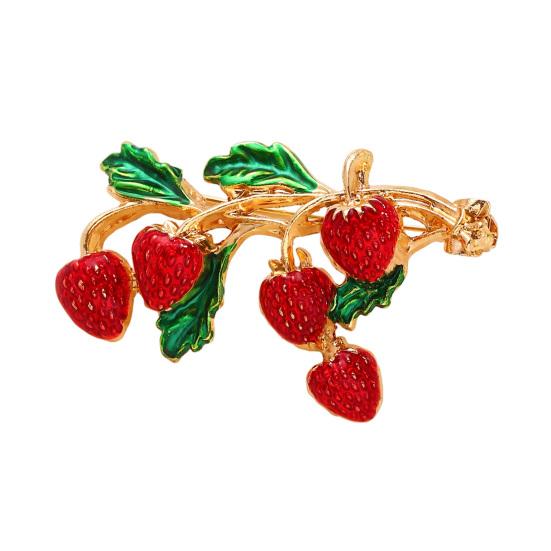 Oil Dripping Fruit Brooch Alloy Cherry Strawberry Banana Pomegranate Lapel Pin Sweater Cardigan Coat Business Suit Women Clothing Accessories