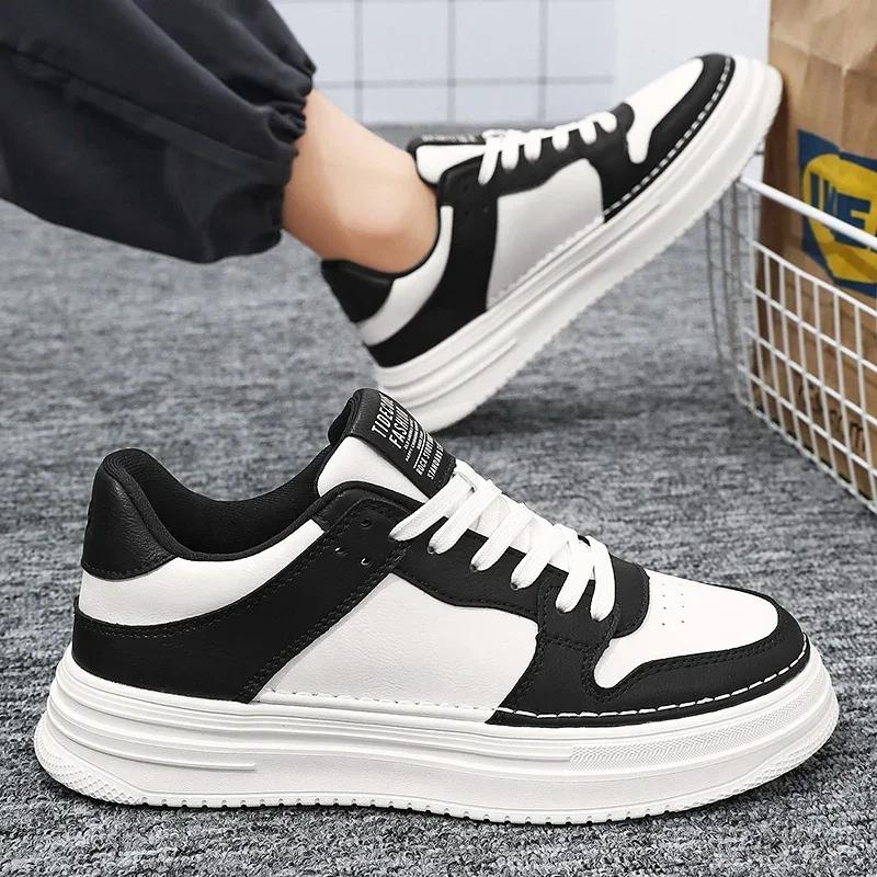 Leather Men Casual Shoes Lightweight Mens Running Shoes Platform White Sneakers Outdoor Breathable Sport Shoes Tennis Shoes