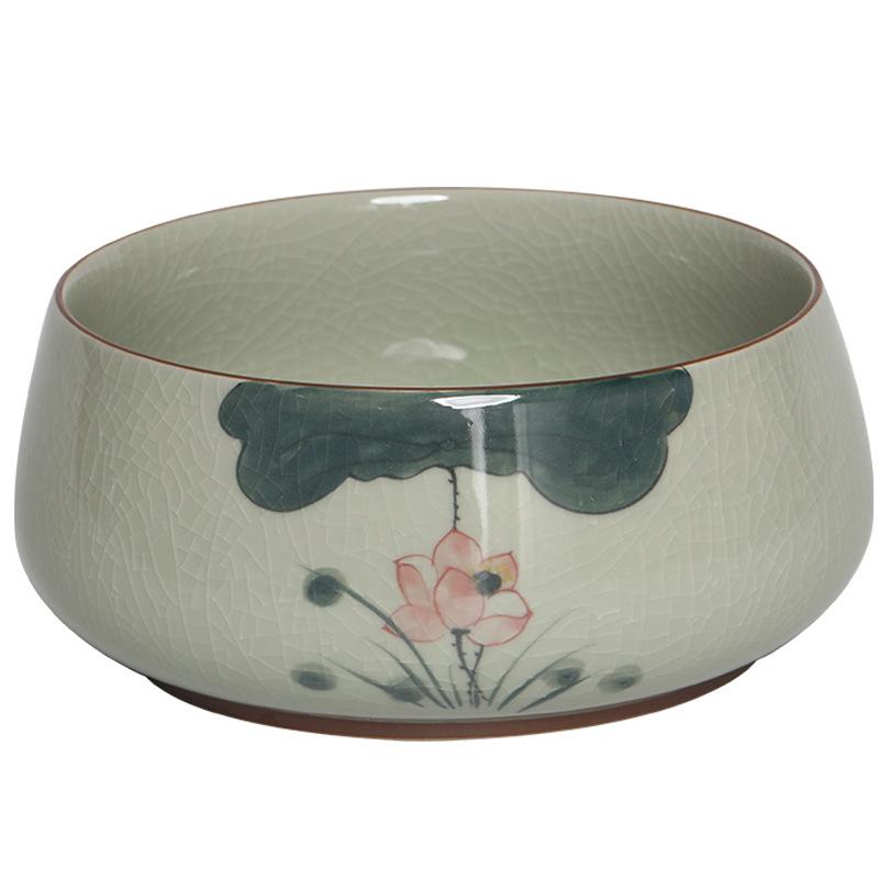 Glazed Hand-Painted Ge Kiln Jianshui Ceramic Extra Large Tea Washing Tea Residue Tank Water Tank Household Tea Set Tea Cup Washing Storage Bowl